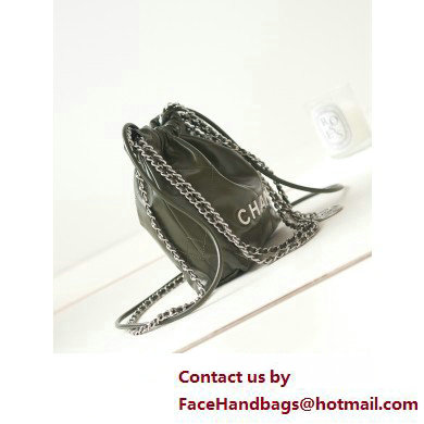 Chanel Shiny Calfskin  &  Silver-Tone Metal CHANEL 22 Mini Handbag AS3980 Dark Green